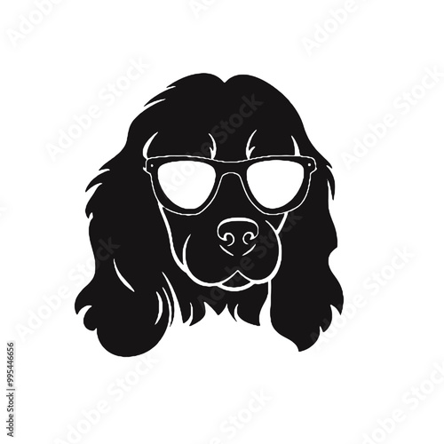 Cocker Spaniel Dog in Sunglasses Silhouette Vector Transparent Background