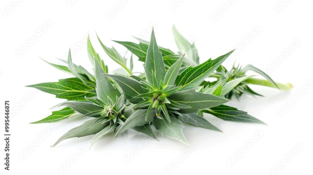 Eryngium foetidum leaves on white background Eryngium foetidum leaves on white background