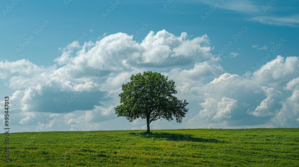 Obraz premium The solitary tree in the green field