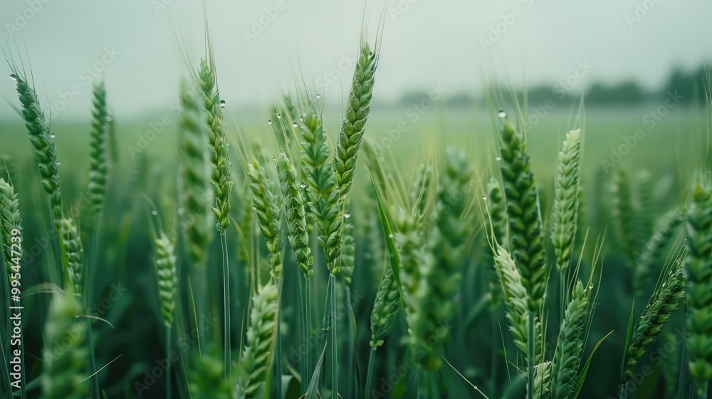 Field of green wheat and overcast weather Field of green wheat and overcast weather