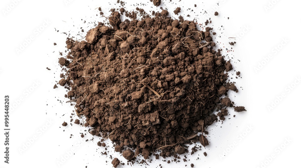 Top view of isolated pile of soil on white background Top view of isolated pile of soil on white background