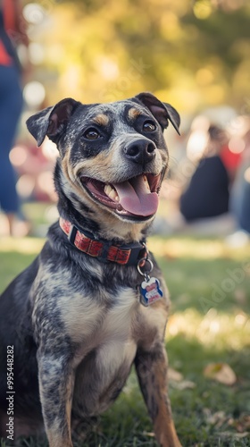 135. A lively pet adoption event in a park