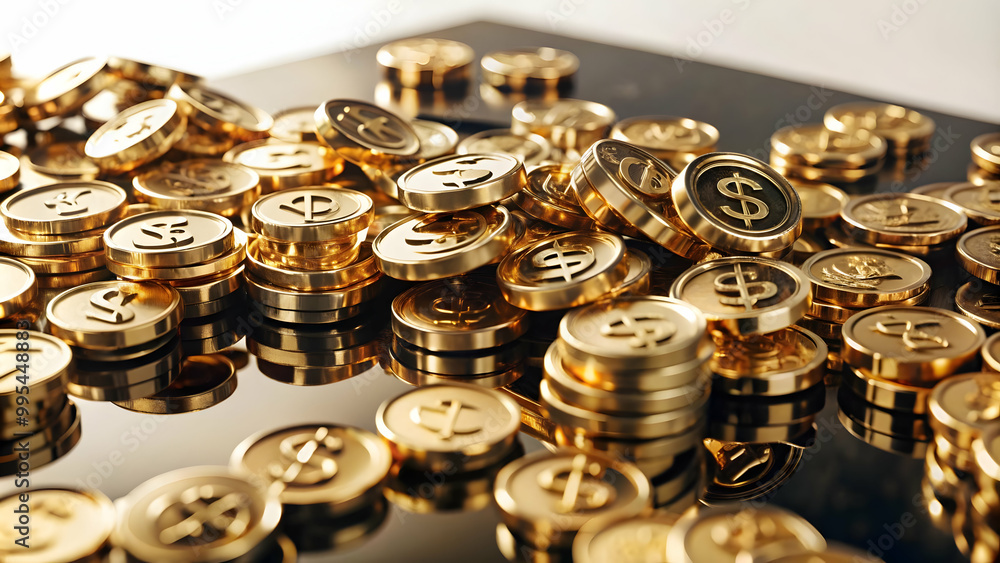 3D Glossy Cash Background with Shimmering Gold Icons for Luxury Financial Services and High-End Business Promotions 3D Glossy Cash Background with Shimmering Gold Icons for Luxury Financial Services and High-End Business Promotions