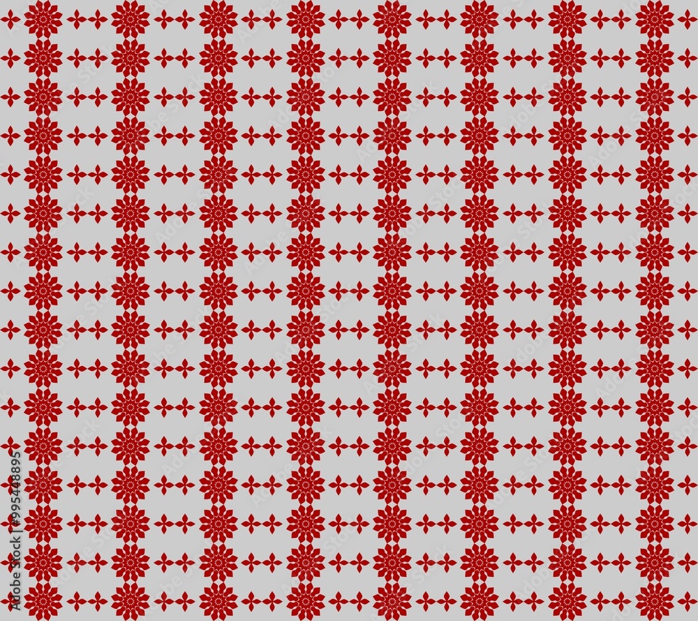 Geometric floral pattern in red, continuous design, decoration work, fabric, wallpaper, traditional style Geometric floral pattern in red, continuous design, decoration work, fabric, wallpaper, traditional style