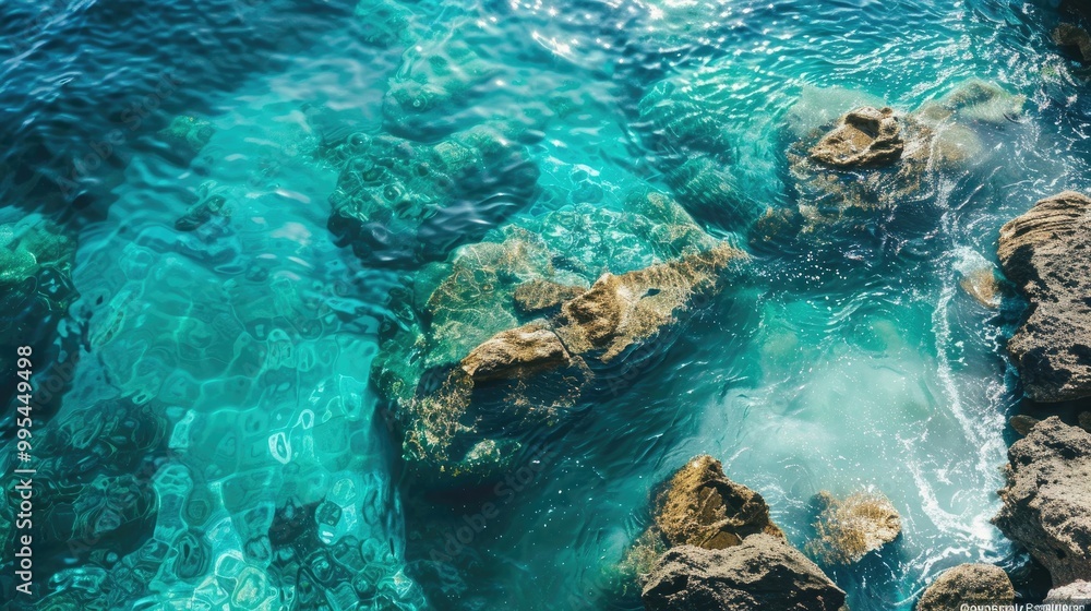 Stunning ocean with blue green water and rocks Stunning ocean with blue green water and rocks