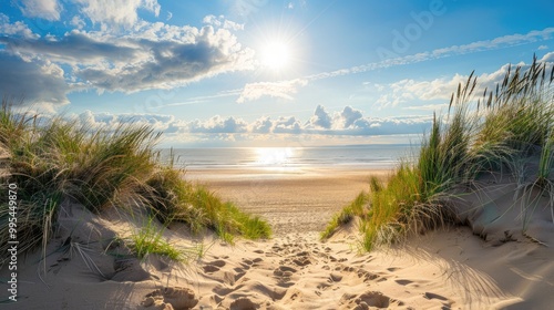 Stunning panoramic views of Formby beach under the summer sun in 2019 photo