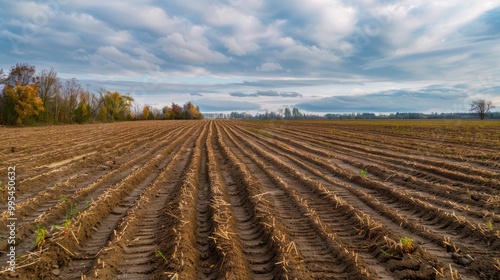 Tractor tracks on a fallow field awaiting next season