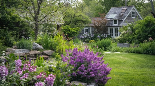 The vibrant purple hue of syringa vulgaris blooms against a natural garden backdrop in April