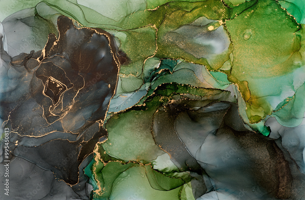 Obraz premium Natural luxury abstract fluid art painting in alcohol ink technique. Tender and dreamy wallpaper. Mixture of colors creating transparent waves and golden swirls. For posters, other printed materials