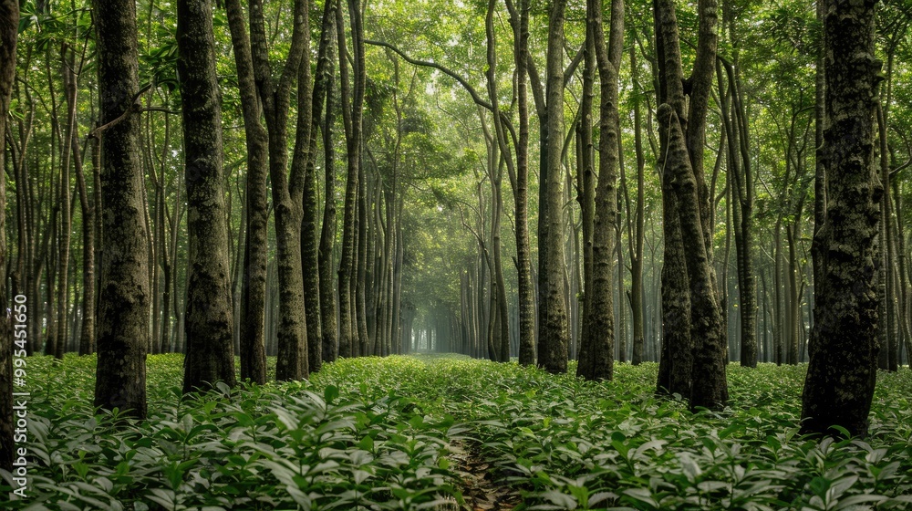 Fototapeta premium Teak tree forest adorned with green plants