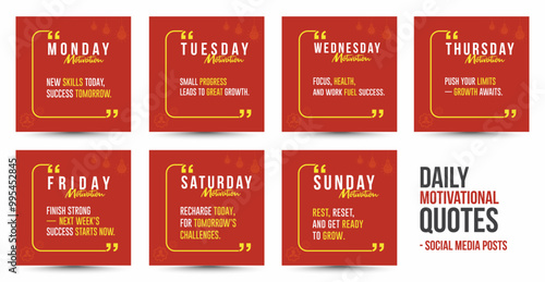 Daily Motivational Quotes Set Social Media Post Design Templates Vector. Corporate, Skills, Growth, Success, Branding, Inspirational Quotes Templates