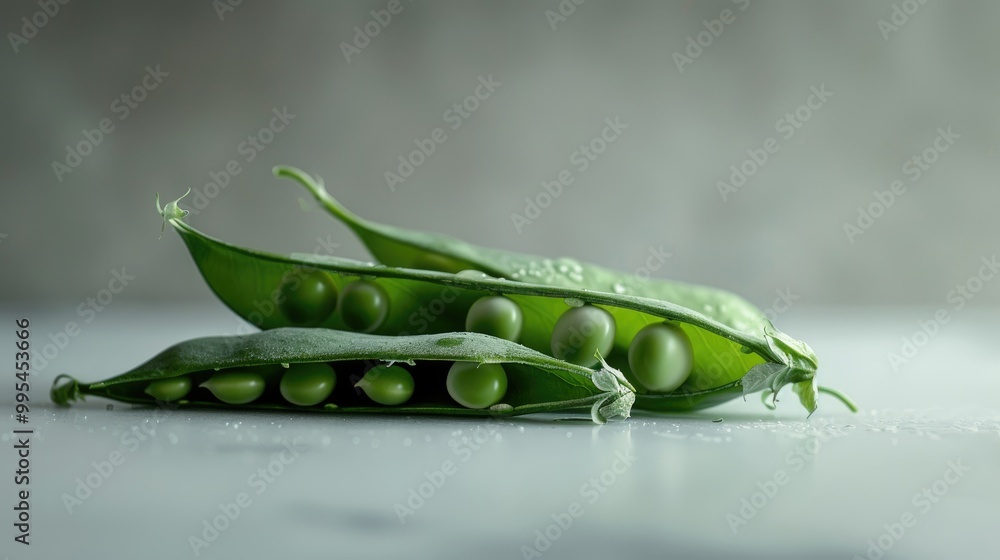 Pea pods on a clean white surface Pea pods on a clean white surface