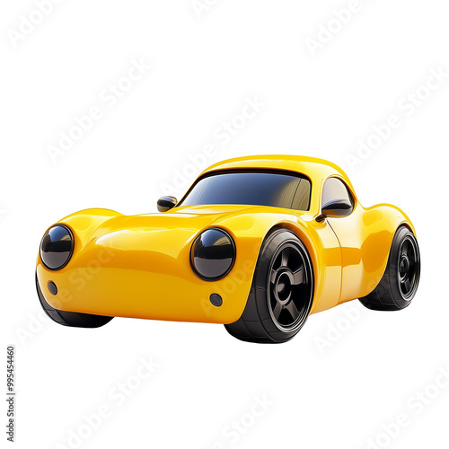 3d rendering icon yellow car illustration PNG. cartoon minimal style on transparent isolated background.