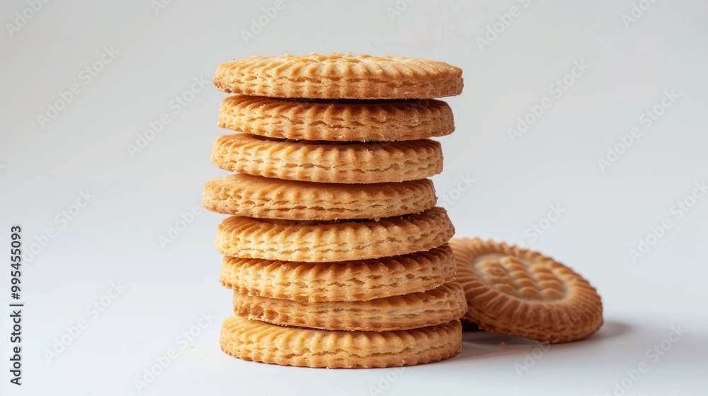 Isolated white background with stack of biscuits Isolated white background with stack of biscuits