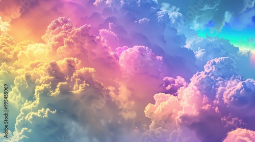 Iridescent clouds over a rainbow background