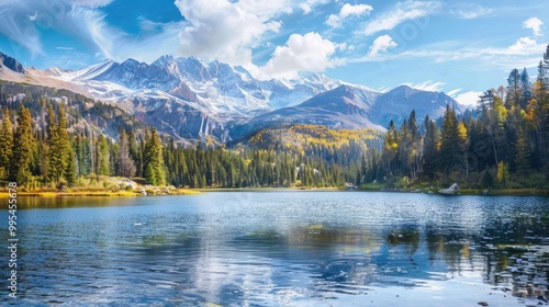 Scenic landscape of lake and mountain