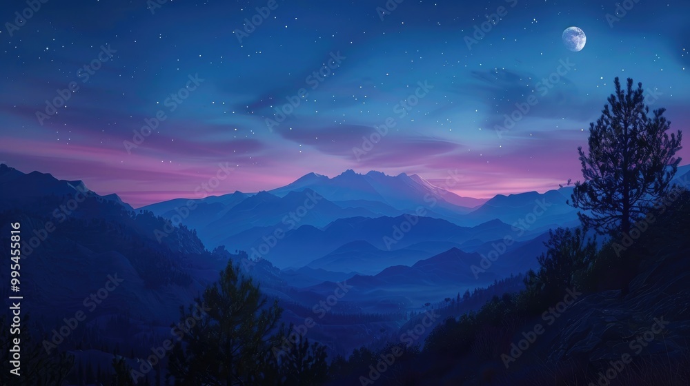 Fototapeta premium Morning Mountain View Before Sunrise