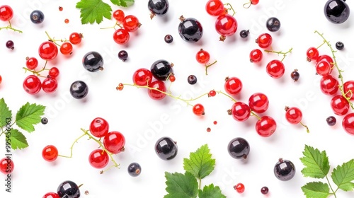 Isolated white background with bengal currants and carandas plum