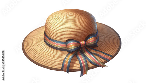 Elegant straw hat for women on a transparent background
