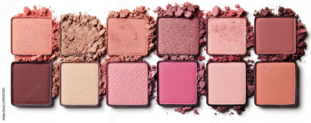 A collection of powder blush swatches in neutral brown and rich berry tones, blending together in a soft, subtle pattern. A collection of powder blush swatches in neutral brown and rich berry tones, blending together in a soft, subtle pattern.