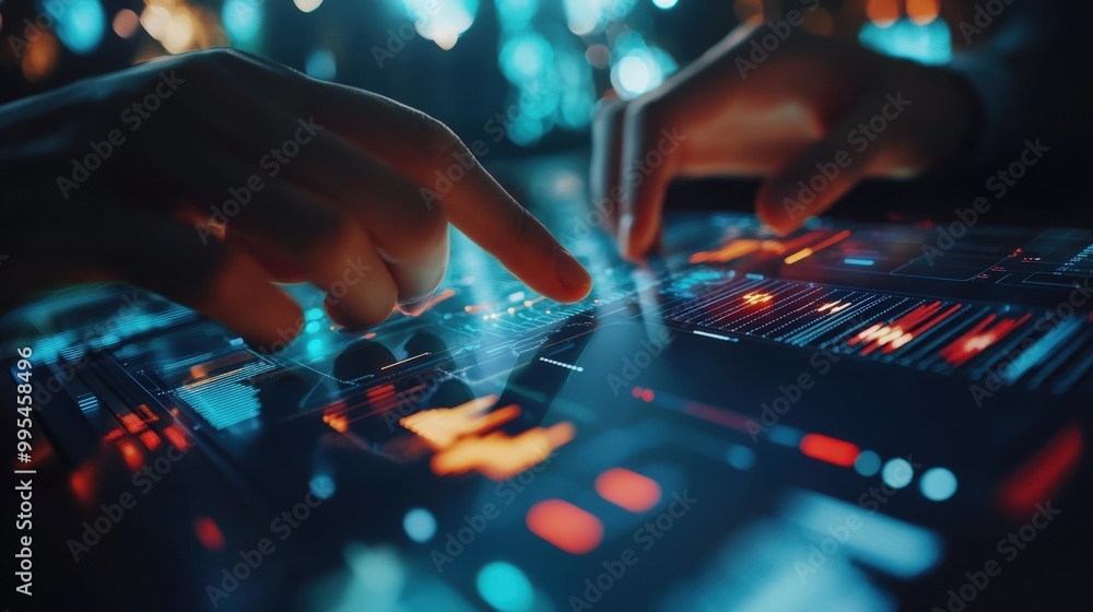 A close-up of a business professional using AI-powered analytics software to enhance business decision-making A close-up of a business professional using AI-powered analytics software to enhance business decision-making