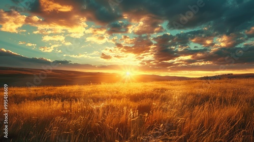 Scenic view of sunrise with golden cloudy sky