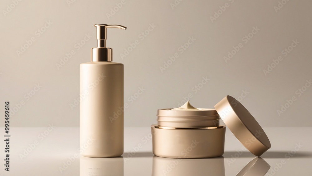Cosmetic Packaging Mockup: Lotion Bottle and Cream Jar Cosmetic Packaging Mockup: Lotion Bottle and Cream Jar