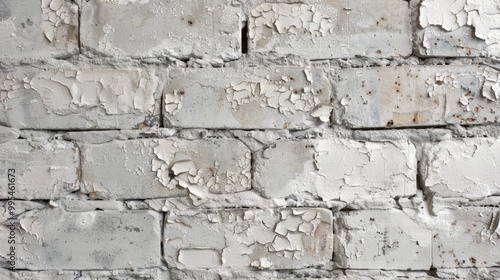 Restoring semi antique brick walls with a shabby white pattern and natural paint chip details for design projects photo