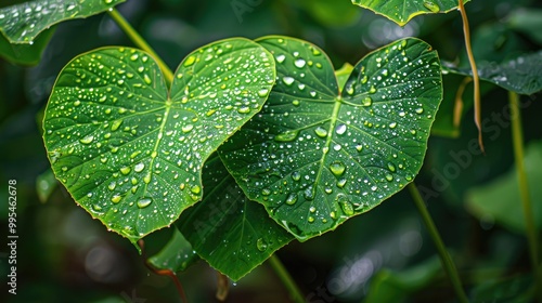 Morning dew drenching taro leaves inspirational picture