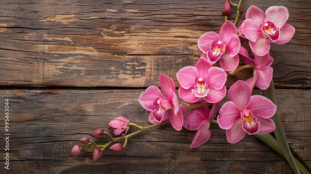 Pink Orchid Flowers on Aged Wooden Background Pink Orchid Flowers on Aged Wooden Background