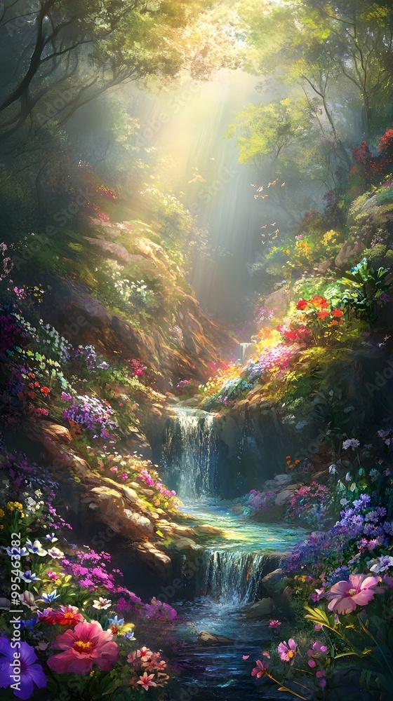 124. A magical fairy tale glen with colorful flowers 124. A magical fairy tale glen with colorful flowers