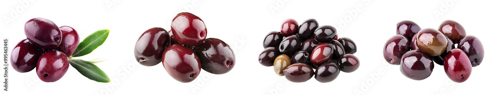 Assorted Olive Varieties with Leaves Isolated on White Background Assorted Olive Varieties with Leaves Isolated on White Background