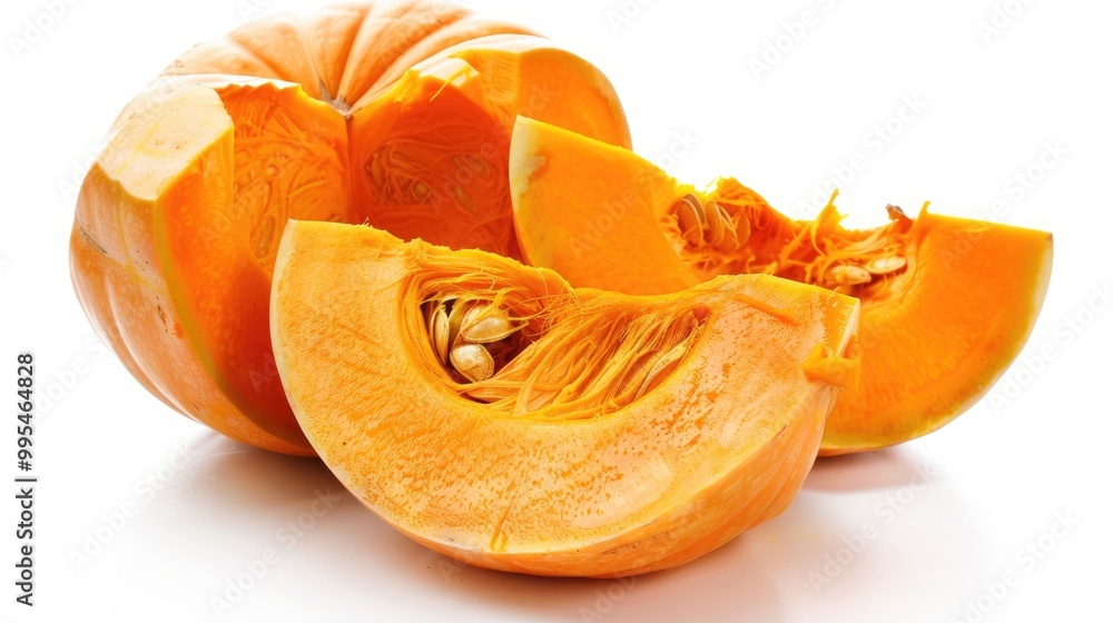 Slice ripe pumpkin on white surface Slice ripe pumpkin on white surface