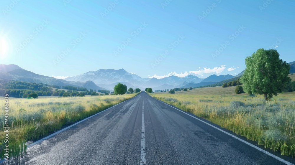 Fototapeta premium Road through clear sky landscape