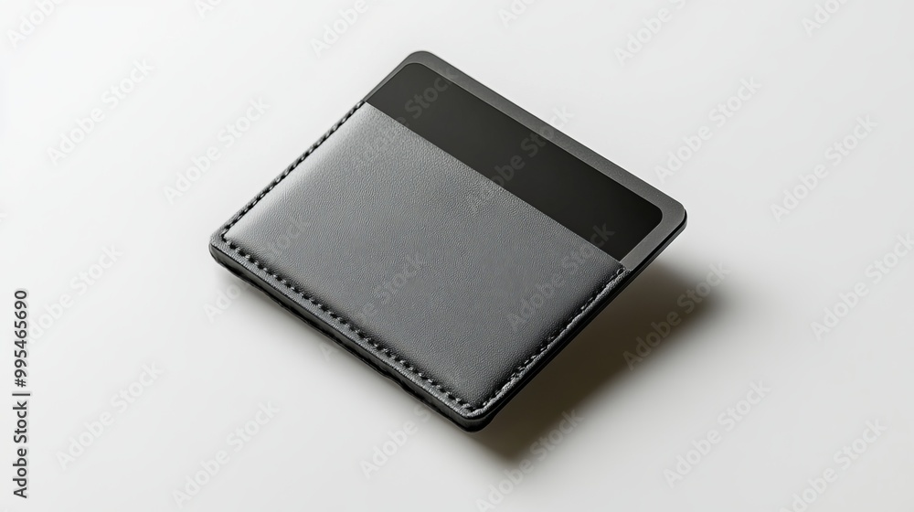 Front-facing view of a gray plastic cardholder isolated on a white background. Front-facing view of a gray plastic cardholder isolated on a white background.
