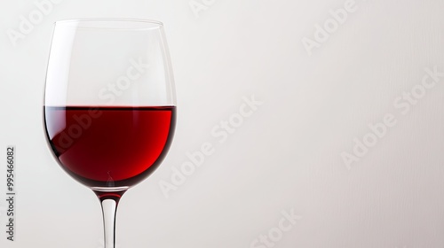 Glass of red wine on white background with space for text. 