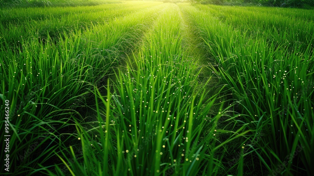 Rice field covered in green Rice field covered in green