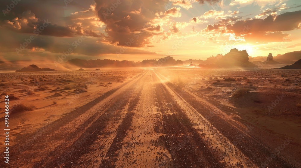 Road through a sandy desert landscape Road through a sandy desert landscape