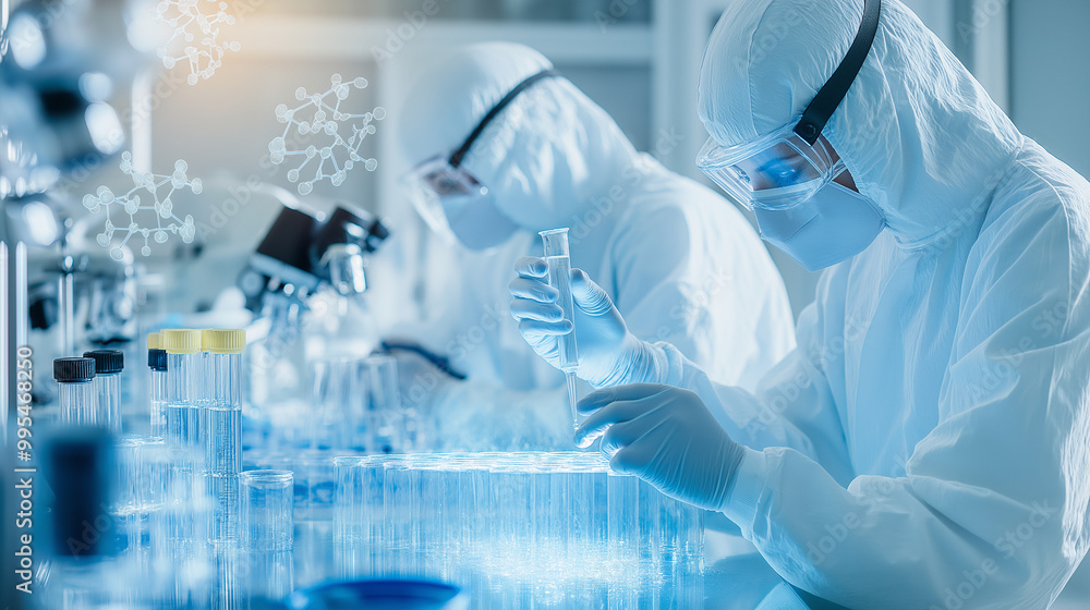 A scientist working in a laboratory conducting experiments and research using a microscope and various lab equipment A scientist working in a laboratory conducting experiments and research using a microscope and various lab equipment