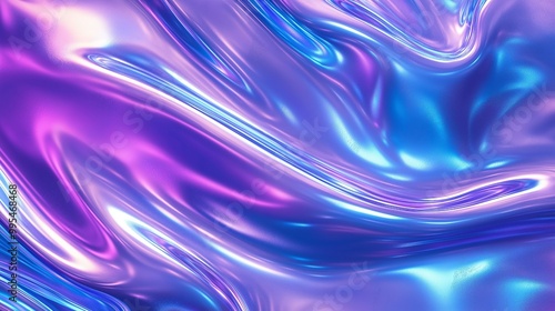 metallic liquid backdrop. neon texture in an abstract way. 3D holographic foil rainbow. glossy surface with waves in shades of blue and purple