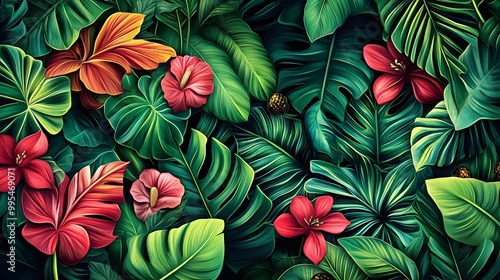 Wallpaper Mural Vibrant Tropical Foliage Seamless Pattern with Lush Rainforest Canopy and Botanical Details Torontodigital.ca