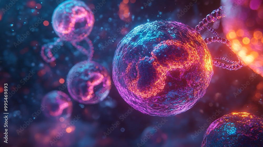 The inner world of oocytes illuminated, with DNA strands wrapping around them, showing how generational trauma transfers in vibrant yet solemn tones The inner world of oocytes illuminated, with DNA strands wrapping around them, showing how generational trauma transfers in vibrant yet solemn tones
