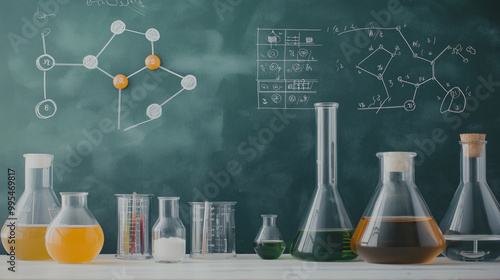 A blackboard filled with chemical formulas, showcasing the essence of science and chemistry photo