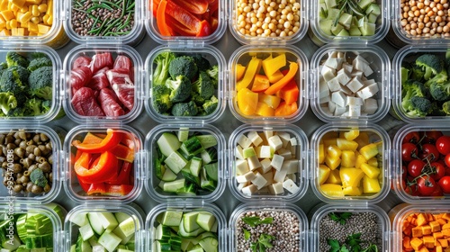 Wallpaper Mural Numerous containers filled with nutritious and tasty food for backdrop Torontodigital.ca