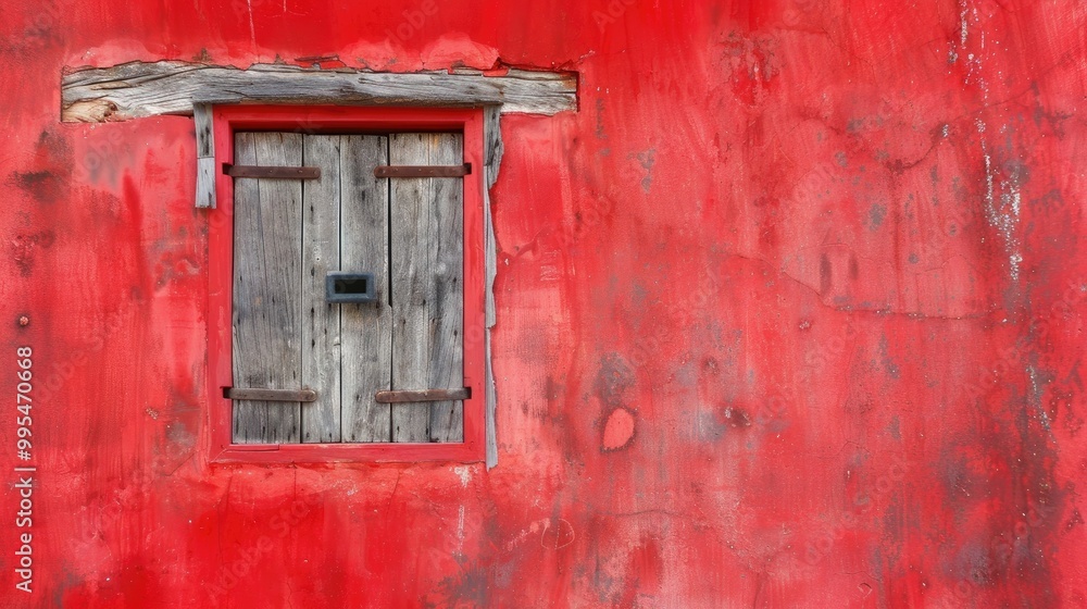 Old wooden window against red concrete wall Old wooden window against red concrete wall
