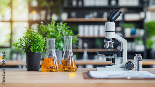 Close-up of laboratory equipment featuring glass tubes and flasks used in scientific experiments and chemical analysis photo