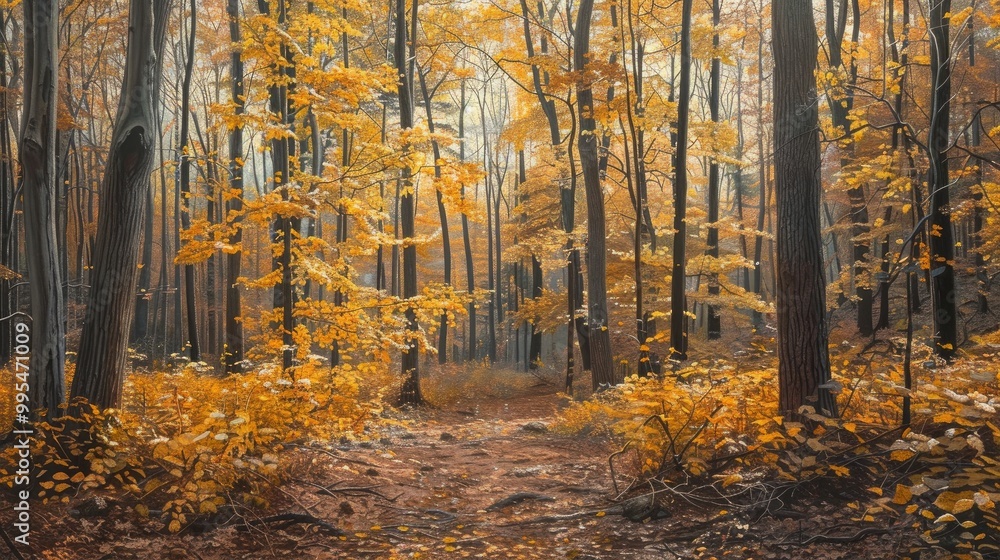 Fototapeta premium October s Mixed Forest Landscape in Golden Autumn