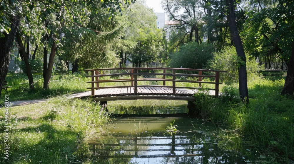 Moscow s summer features a grassy wooden bridge Moscow s summer features a grassy wooden bridge