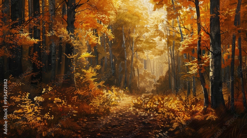 Fototapeta premium October s Mixed Forest Landscape in Golden Autumn