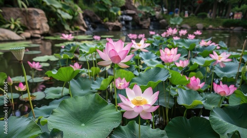 pond with lotus flowers